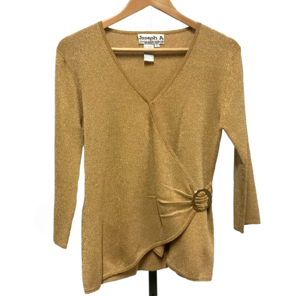 Joseph A. Gold Metallic Wrap-Style Top - Picture 1 of 8